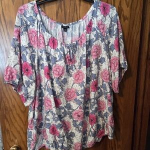 Torrid Pink and Gray Floral Blouse